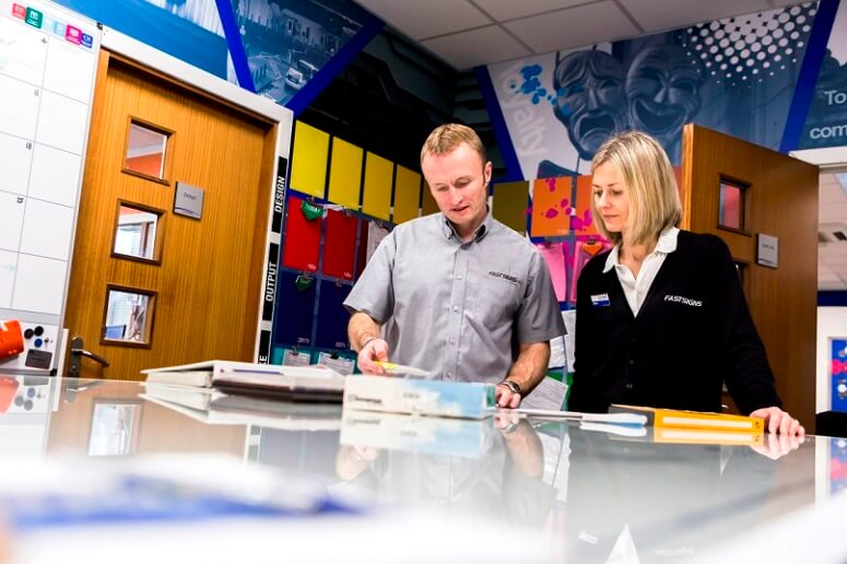 company staff discussing